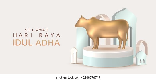 Eid Al Adha Banner Design Vector Illustration. Islamic and Arabic Background for Muslim Community Festival. Moslem Holiday. 3D Modern Islamic  suitable for Ramadan, Raya Hari, Eid al Adha and Mawlid.