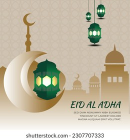 Eid Al Adha Banner Design Vector Illustration. Islamic and Arabic Background for Muslim Community Festival.