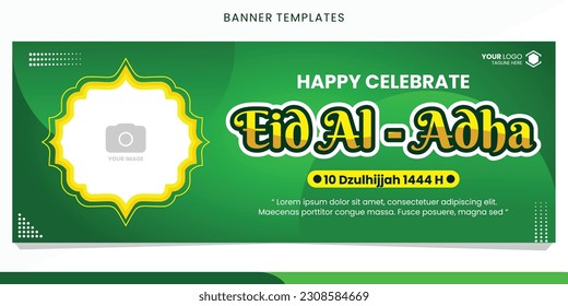 Eid Al Adha Banner Design Vector Illustration. Islamic and Arabic Background for Muslim Community Festival. Moslem Holiday. EPS 10.