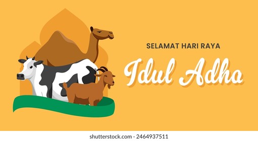 Eid Al Adha Banner Design Vector Illustration. Islamic and Arabic Background for Muslim Community Festival. Moslem Holiday. Eid al Adha and Mawlid.