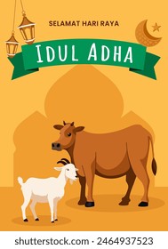 Eid Al Adha Banner Design Vector Illustration. Islamic and Arabic Background for Muslim Community Festival. Moslem Holiday. Eid al Adha and Mawlid.