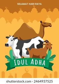 In: Eid Al Adha Banner Design Vektorillustration. Islamischer und arabischer Hintergrund für das muslimische Gemeindefest. Moslemische Festliche Musik. Eid al Adha und Mawlid.