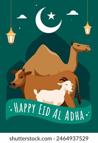 Eid Al Adha Banner Design Vector Illustration. Islamic and Arabic Background for Muslim Community Festival. Moslem Holiday. Eid al Adha and Mawlid.