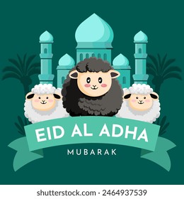 Eid Al Adha Banner Design Vector Illustration. Islamic and Arabic Background for Muslim Community Festival. Moslem Holiday. Eid al Adha and Mawlid.