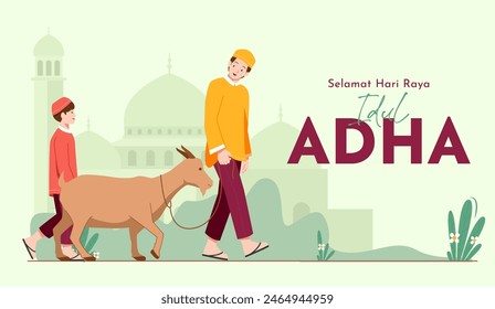 Eid Al Adha Banner Design Vector Illustration. Islamic and Arabic Background for Muslim Community Festival. Moslem Holiday. 3D Modern Islamic  suitable for Ramadan, Raya Hari, Eid al Adha and Mawlid.