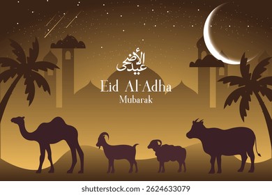 Eid Al Adha Banner Design Vector Illustration. Islamic and Arabic Background for Muslim Community Festival.