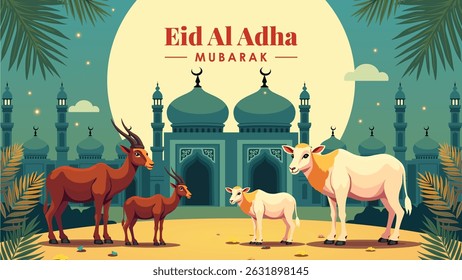 Eid Al Adha Banner Design Vector Illustration. Islamic and Arabic Background for Muslim Community Festival. Best for Ramadan, Raya Hari, Eid al Adha and other Islamic feast banner