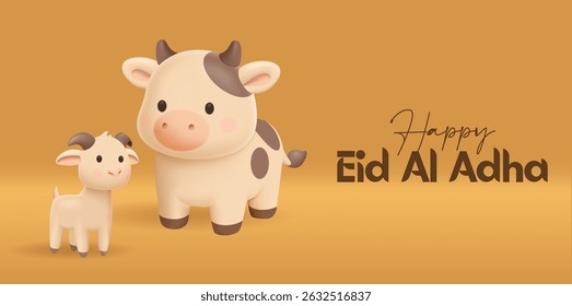 Eid Al Adha Banner Design Vector Illustration. Islamic and Arabic Background for Muslim Community Festival. Moslem Holiday. 3D Modern Islamic  suitable for Ramadan, Raya Hari, Eid al Adha and Mawlid.