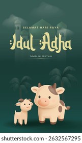 Eid Al Adha Banner Design Vector Illustration. Islamic and Arabic Background for Muslim Community Festival. Moslem Holiday. 3D Modern Islamic  suitable for Ramadan, Raya Hari, Eid al Adha and Mawlid.
