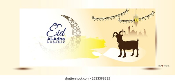 Eid al adha banner design bright colors. Eid Al Adha greeting card, the moon