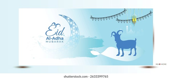 Eid al adha banner design bright colors. Eid Al Adha greeting card, template the moon