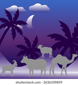 Eid Al Adha Banner Design Vector Illustration. Islamic and Arabic Background for Muslim Community Festival. Moslem Holiday. 3D Modern Islamic suitable for Ramadan, Raya Hari, Eid al Adha and Mawlid.