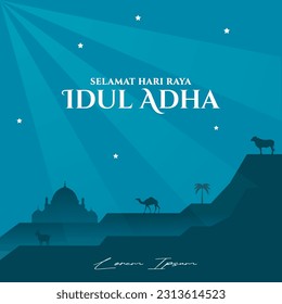 Eid Al Adha Banner and greetings Design Vector Illustration. Islamic and Arabic Background for Muslim Community Festival. Moslem Holiday. selamat hari raya Idul Adha translates to Eid al Adha mubarak.