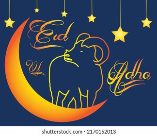 Fondo de degradado azul Eid al adha con formas de oveja o cabra y estrella para el diseño de vectores del festival islámico eid ul azha.