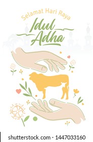 Eid Al Adha With Both Hands Closed Together. Selamat Hari Raya Idul Adha Translates To Eid Al Adha Mubarak