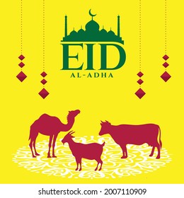 Eid Al Adha calligraphy design with blue arabesque decorations