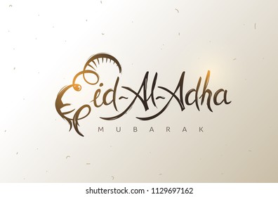 Eid Al Adha Calligraphy Text with goat illustration for eid Mubarak Celebration Background. Vector Illustration Eid Al Adha Calligraphy Text with goat illustration for eid Mubarak Celebration Background. Vector Illustration