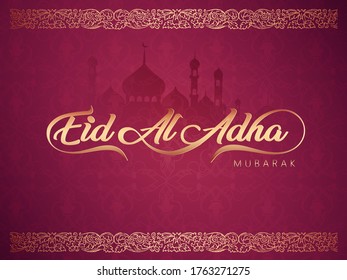 Eid Al Adha Calligraphy Text with goat illustration for eid Mubarak Celebration Background. Vector Illustration eps.10