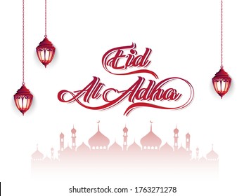 Texto de la caligrafía de Eid Al Adha con ilustración de cabra para el fondo de la celebración de eid Mubarak. Pasos de ilustración de vectores.10
