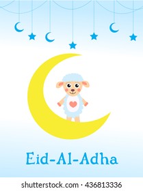 Eid al adha card children greeting. Muslim holiday. vector illustration