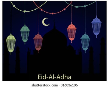Eid al Adha card or poster. Vector illustration.
