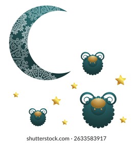 eid al adha celebration with crescent moon lanterns vector illustration.