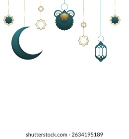 eid al adha celebration with crescent moon lanterns vector illustration.