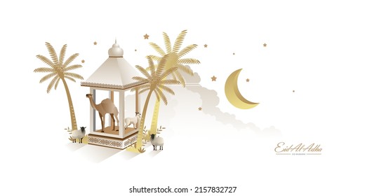 	
Eid Al Adha Celebration of Muslim holiday the sacrifice a camel, sheep and goat, can use for, landing page, template, ui, web, mobile app, poster, banner, flyer, background