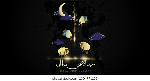 Eid Al Adha Celebration of Muslim holiday the sacrifice a camel, sheep and goat, can use for, landing page, template, ui, web, mobile app, poster, banner, flyer, background