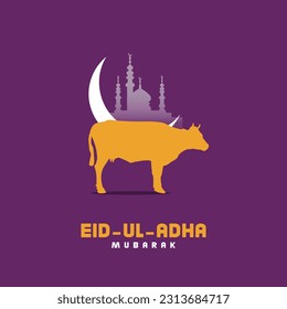 Eid Al Adha Celebration of Muslim Holiday Background. The sacrifice of a camel, cow, sheep, and goat Eid-al-adha concept vector illustration.