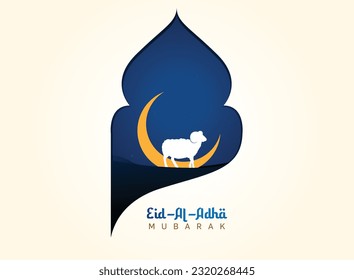 Eid Al Adha Celebration of Muslim holiday Background. The sacrifice a camel, cow, sheep and goat Eid-al-adha concept Islamic vector illustration.