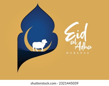 Eid Al Adha Celebration of Muslim holiday Background. The sacrifice a camel, cow, sheep and goat Eid-al-adha concept Islamic vector illustration.