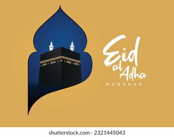 Eid Al Adha Celebration of Muslim holiday Background. The sacrifice a camel, cow, sheep and goat Eid-al-adha concept Islamic vector illustration.