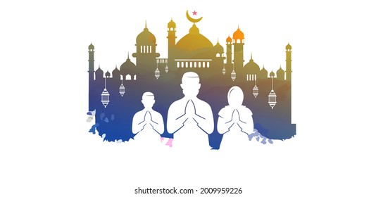 Eid al adha concept background festival celebration and Islamic family prayer in mosque creative