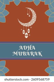 Eid Al adha concept background greeting card Illustration. Adha Mubarak arabic islamic festival design background template with lantern and islamic mandala.