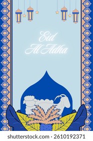 Eid Al adha concept background greeting card Illustration. Adha Mubarak arabic islamic festival design background template with islamic pattern