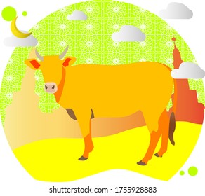 Eid Al Adha Cow and Mosque Illustration