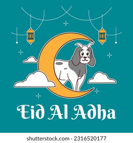 Eid Al Adha, crescent moon and goat