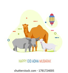 Eid Al Adha with cute calligraphy vector. Calligraphy Translation : Happy Eid Mubarak