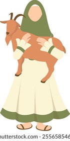 Eid Al Adha Cute Cartoon Character on White Background. with Sacrificial Animal. Isolated Illustration