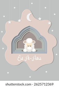 Eid Al Adha with Cute Sheep and Paster Colors. Background, Greeting Card, Banner.