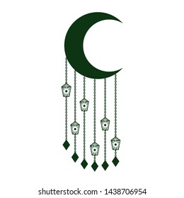 Eid Al Adha design with half moon and hanged lanterns. Happy Sacrifice Feast holiday