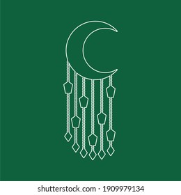 Eid Al Adha design with half moon and hanged lanterns. Happy Sacrifice Feast holiday. Thin line style