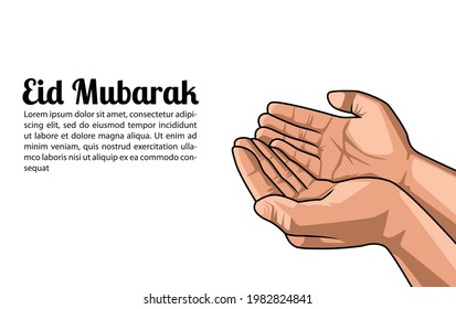 eid al adha design with hand praying vector background