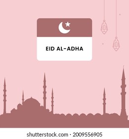 eid al adha design with a mosque and a pink background