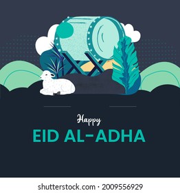 eid al adha design with mosque drum and sheep inside