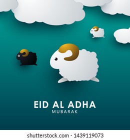 Eid al adha design vector with cloud and goats  illustraion for the celebration.