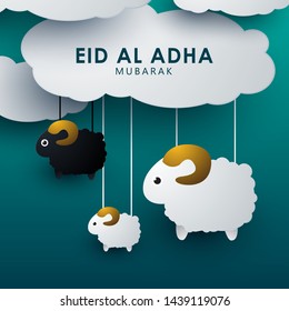 Eid al adha design vector with cloud and goats  illustraion for the celebration.