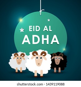 Eid al adha design vector with text and goats  illustraion for the celebration.