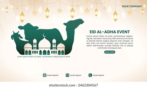 Eid Al Adha event background with animal silhouette and a mosque